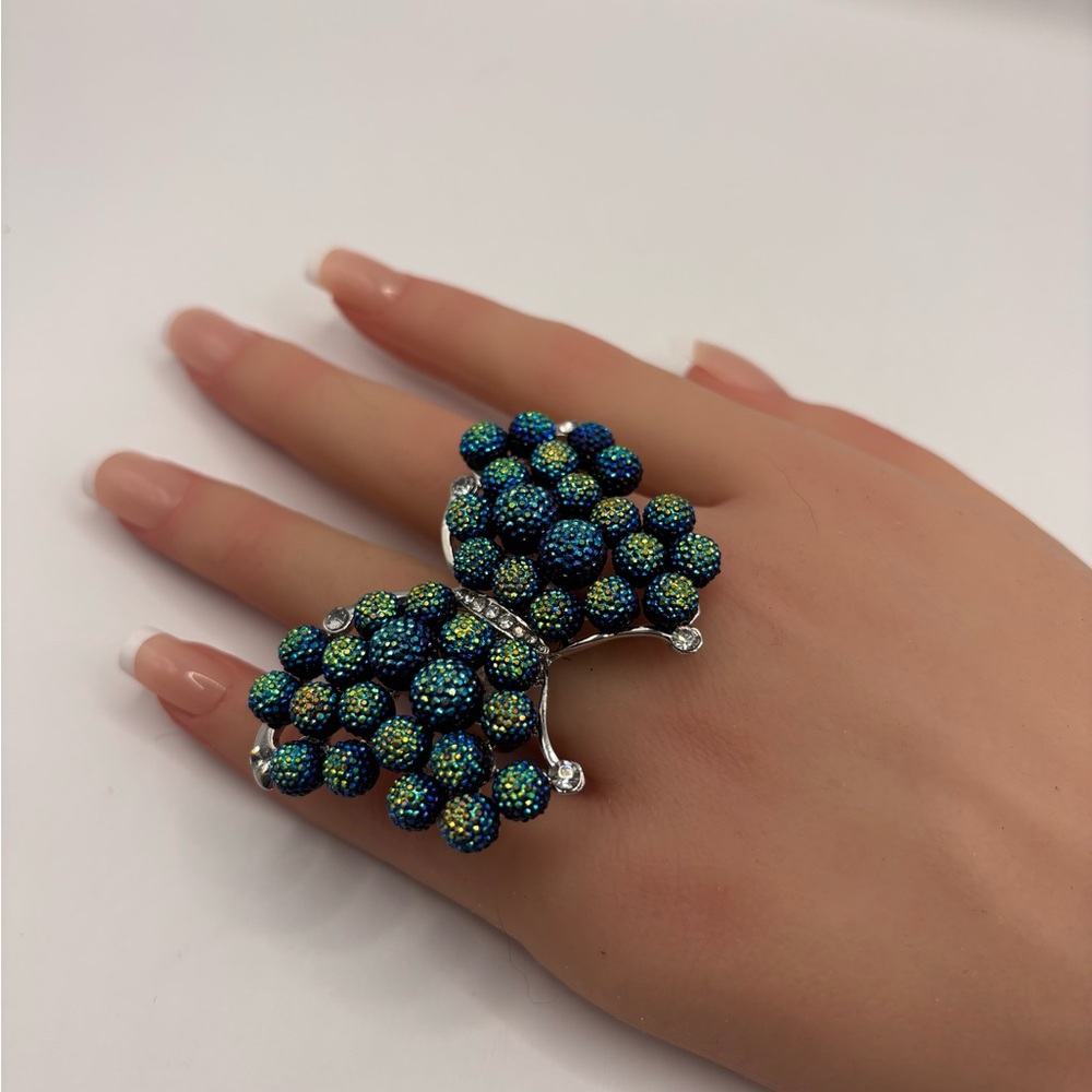 Vintage Peacock Rhinestone Butterfly Ring - Picture 9 of 10